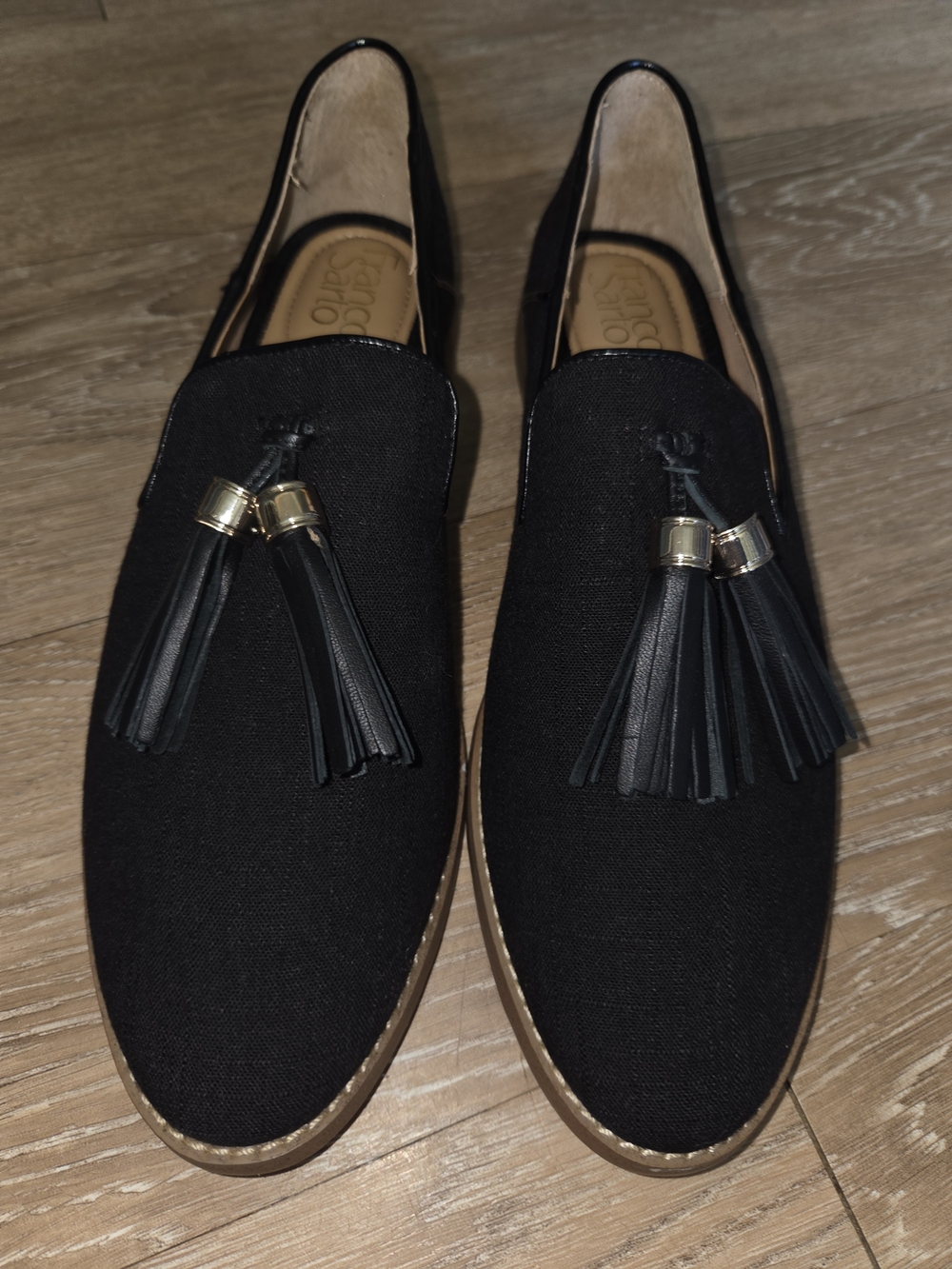 Franco Sarto Black Leather Tassel Slip-On Loafers Sz 9.5 Nwot